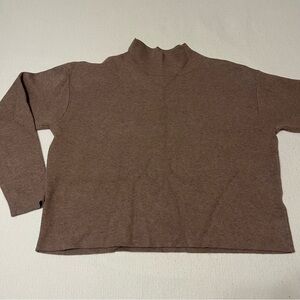 Quince Brown / Taupe Mock Neck Cropped Knit Sweater